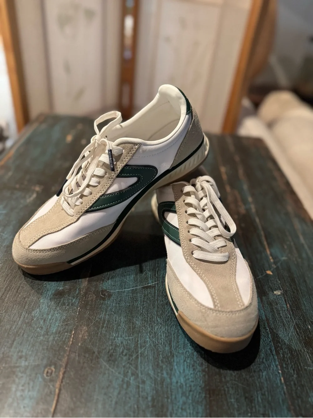 Tretorn White and Green Kristine Sneakers